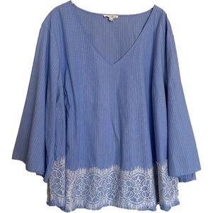 Jane and Delaney Blue Striped Lace Top Plus Size 3X